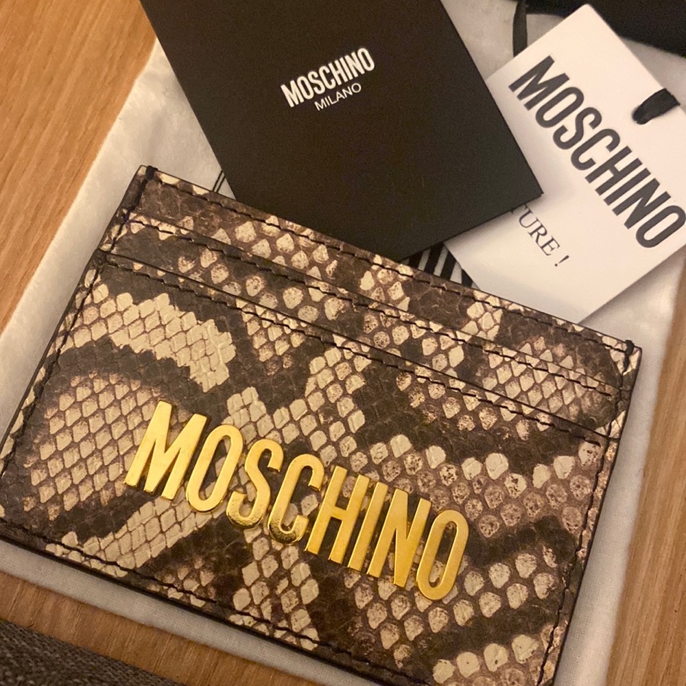 Moschino Snake- Embossed Leather Cardholder Wallet